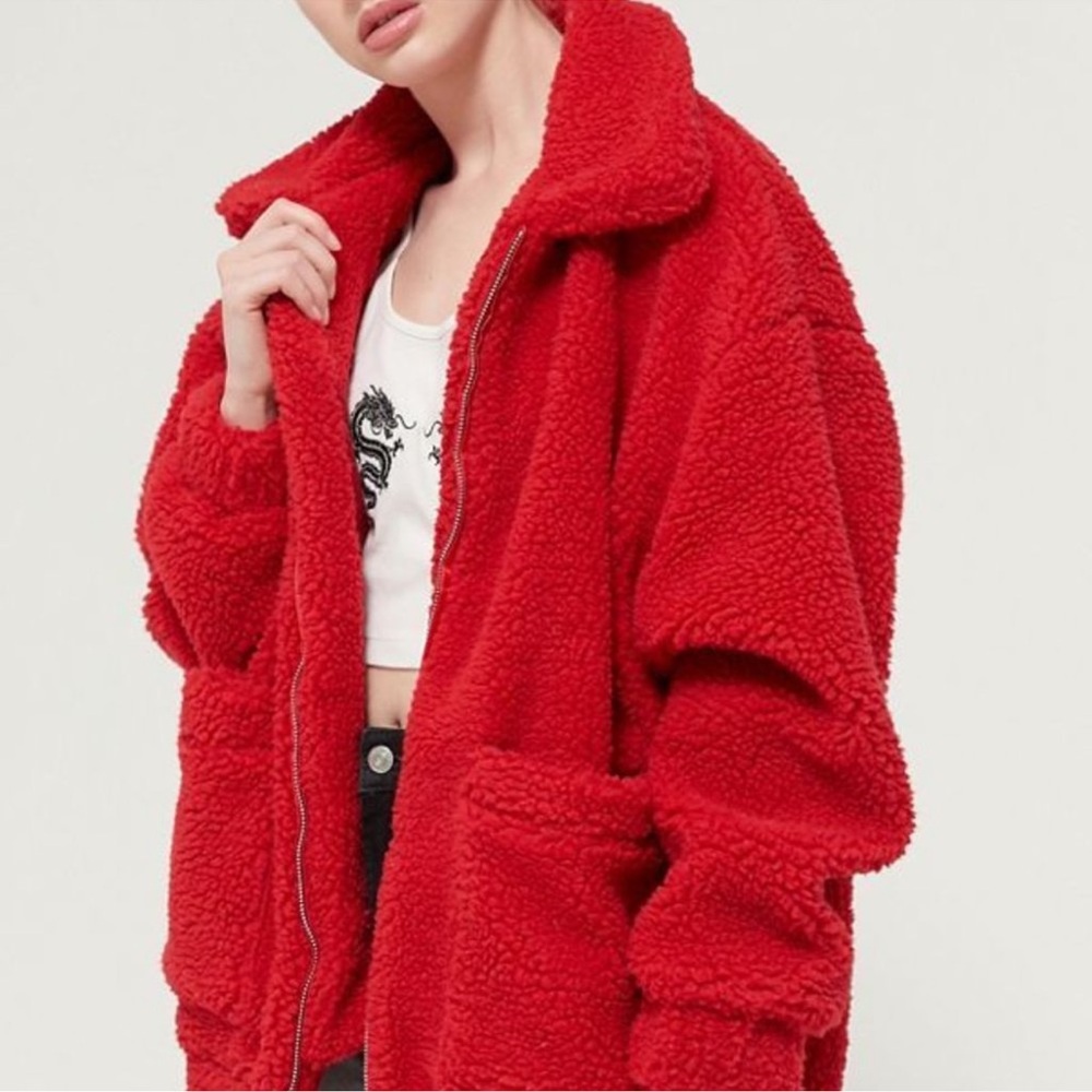 I. Am. Gia Pixie Oversized Teddy Coat Red size Medium Revolve $110 - Picture 16 of 16